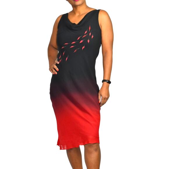 Vintage Silk Slip Dress Red Black Midi Bias Cut Cowl Neck Ombre Tank Y2K Size XL - Picture 10 of 11